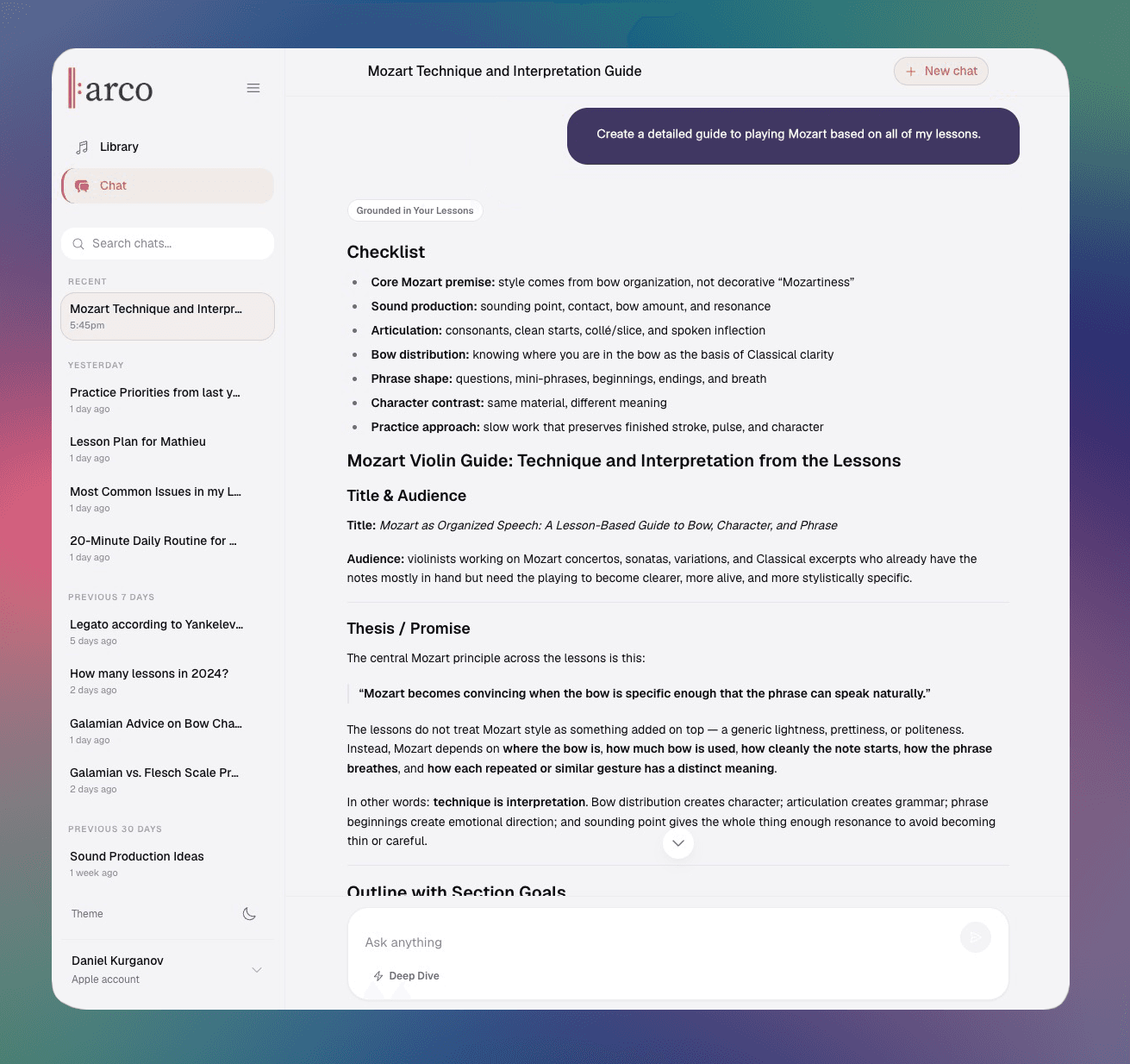 Arco desktop web app lesson library
