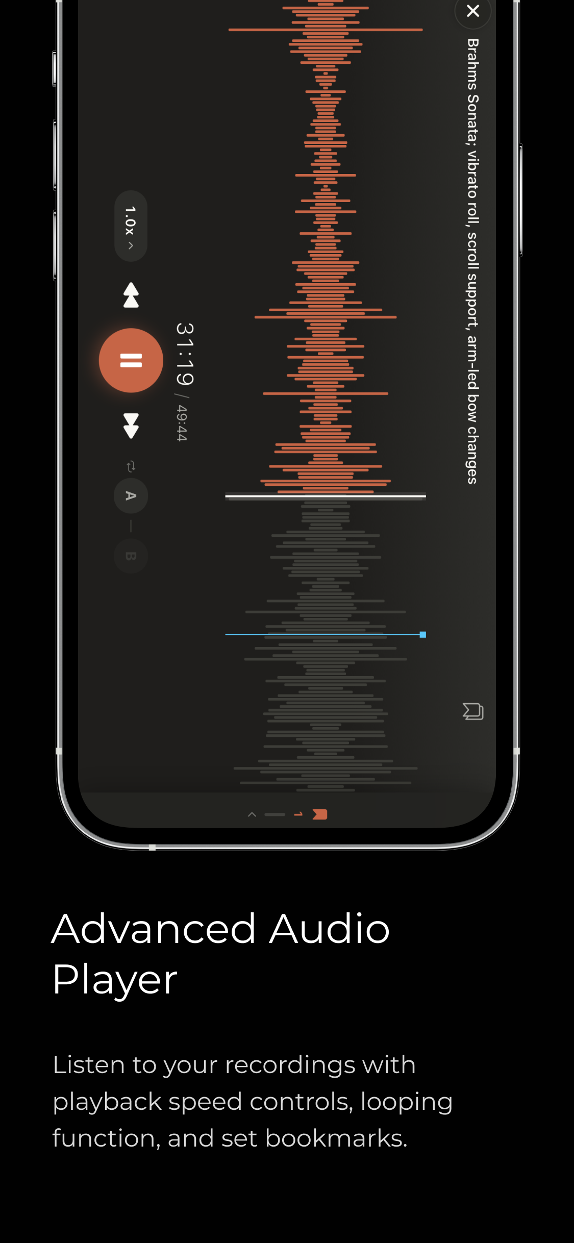 Advanced audio player with lesson bookmarks